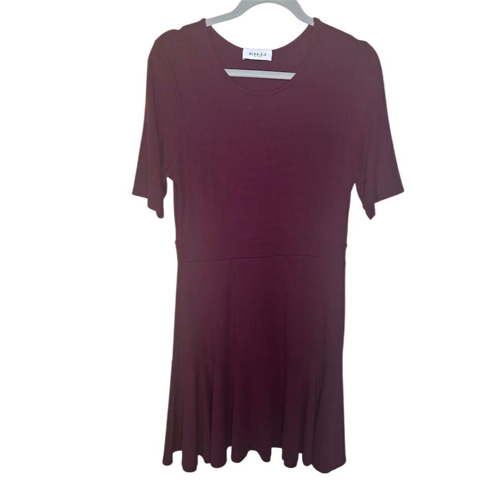 Gilli Women's cranberry Knit Mini Skater Dress Half Sleeve See Measurements